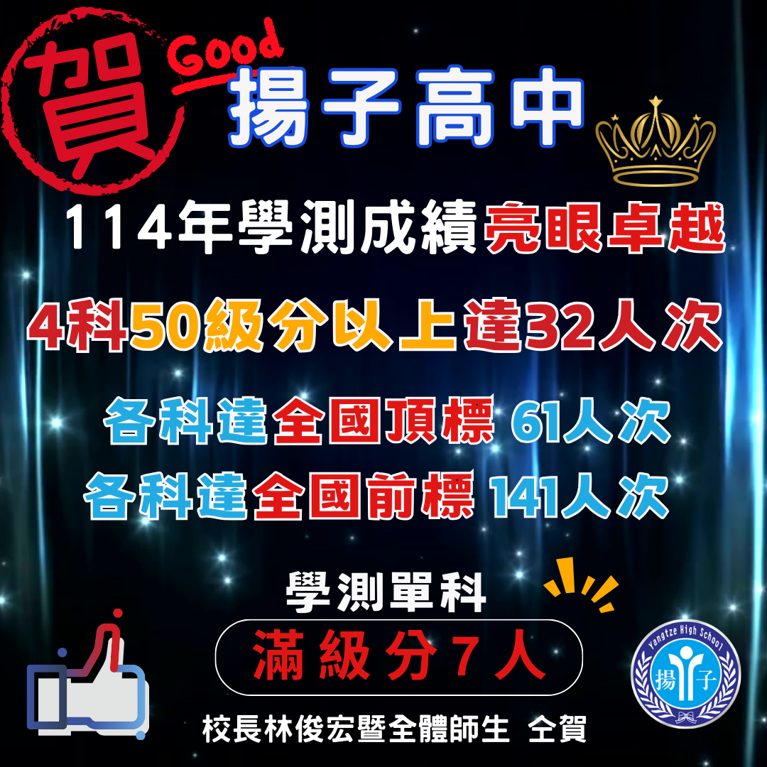 賀！揚子高中114學測成績~亮眼卓越